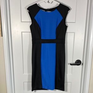 London Style Collection Petites 6P Blue & Black Women's Dress